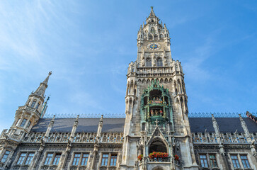 Fototapeta premium View of the Munich town hall, Bavaria, Germany, neo-Gothic building