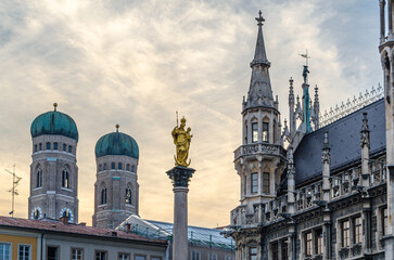 Fototapeta premium View of the Munich town hall, Bavaria, Germany, neo-Gothic building