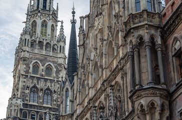 Fototapeta premium View of the Munich town hall, Bavaria, Germany, neo-Gothic building