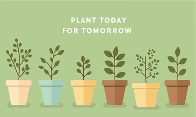 Flat Illustration Set With Uniform Plant Growth In Gradient Pots Suitable For Presentations And UI Design Flat Design Style