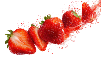 Strawberry Splash on Transparent Background Juicy Red Berries in Motion Refreshing Treat