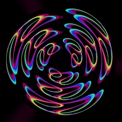 Obraz premium Colorful abstract patterns in circular design on black background 