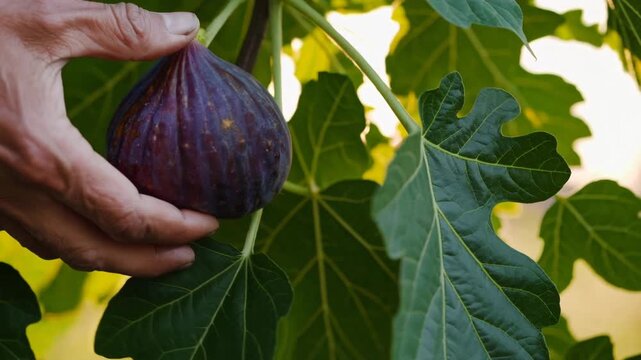 Discovering the beauty of fig trees and their ripe fruits in a serene garden setting