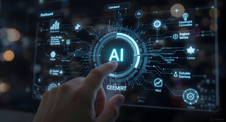 Hand interacting with digital ai interface