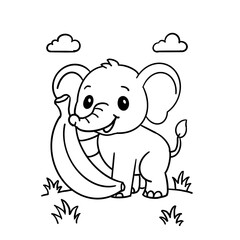 Obraz premium Elephant & banana-hand drawing An elephant offering a banana with its trunk