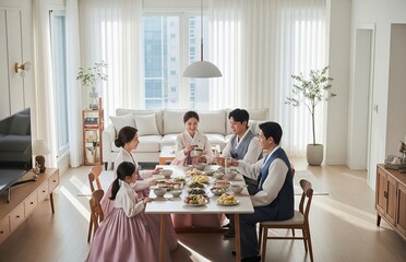 한복과 추석 설날 한가위 명절 배경 이미지