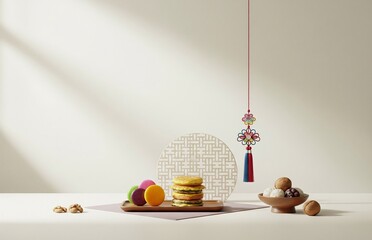 한복과 추석 설날 한가위 명절 배경 이미지