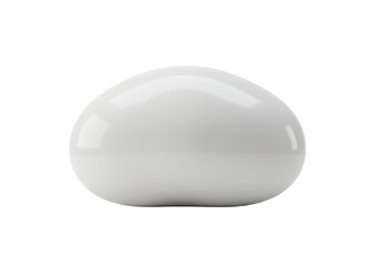 A single, smooth, irregularly shaped white blob or oval resembling a lustrous liquid drop, centered on a transparent seamless background with ample copy space, high-angle view, minimalist modern