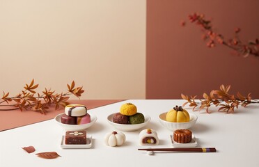 한복과 추석 설날 한가위 명절 배경 이미지