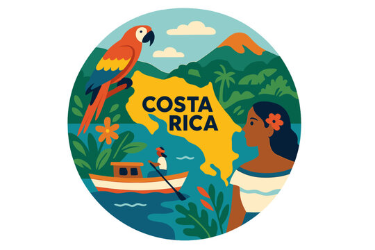 Illustration of a humorous Costa Rica cartoon doodle with a local funny design