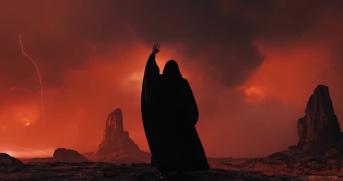 Silhouette figure dramatic sky