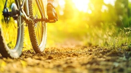 Mountain bike riding on a sunny trail