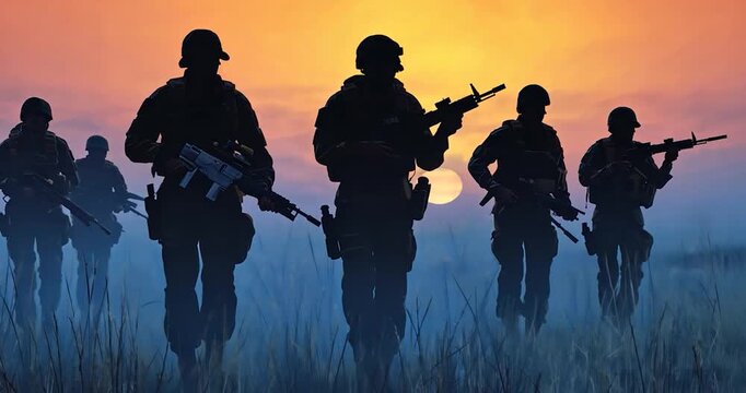 Silhouette soldiers sunrise