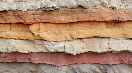 Detailed view of geological layers in earth tones. Natural rock formation showing time's passage, creating a visually rich abstract texture.