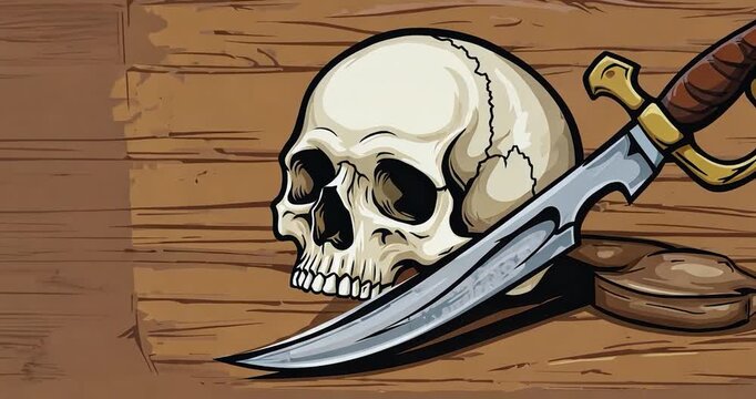 Skull and sword still life illustration