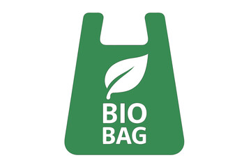 A green compostable symbol featuring a leaf design represents eco-friendly biodegradable packaging with a bio bag logo