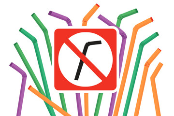 Colorful plastic drinking straws on a poster symbolize a call to stop using them, promoting a realistic vector illustration of an eco zero waste lifestyle