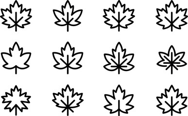Twelve Vector Maple Leaf Icons: Autumn Design Set