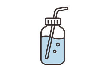 Fototapeta premium A hand-drawn vector illustration of a daily water flask featuring a striped straw, promoting the concept of drinking more water with a glass-only, plastic-free, and zero-waste design, suitable as a