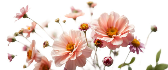 Colorful delicate vintage flowers element set on transparent background isolated on white background