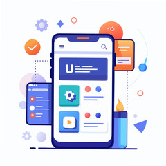 Modern user interface design with mobile app elements and creative icons isolated on white background silhouette