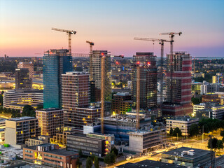 Amsterdam South high-rises under construction at sunset