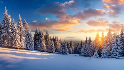 winter landscape wallpaper with pine forest covered with snow and scenic sky at sunset snowy fir tree in beauty nature scenery christmas and new year greeting card background