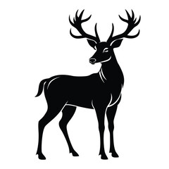 Obraz premium Realistic Black Silhouette Of A Deer Standing On White