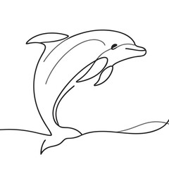 Simple line drawing of a dolphin jumping over water surface  
