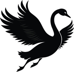 Fototapeta premium Realistic Black Silhouette Of A Swan Jumping On White