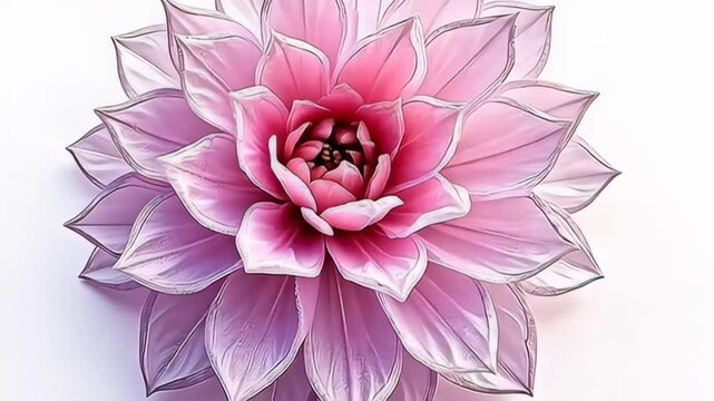 Be captivated by a spiral molecule expanding like blooming crystal flower, showcasing a radiant spectrum of bright fuscia and soft lavender, each petal-like formation unfurling gracefully