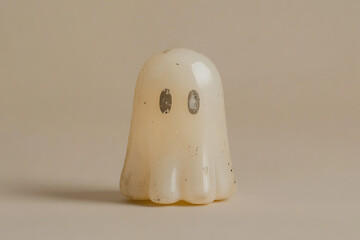 Fototapeta premium A charming ghost figurine against a simple backdrop, embodying spooky season with its eerie yet playful presence, perfect for Halloween decor.