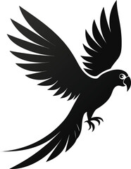 Fototapeta premium Sharp Edges Black Silhouette Of A Parrot Flying On