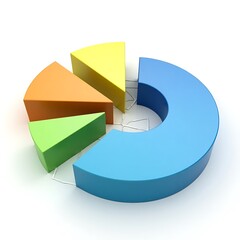 Obraz premium Colorful 3d pie chart segments representing data analysis and business growth on a white background