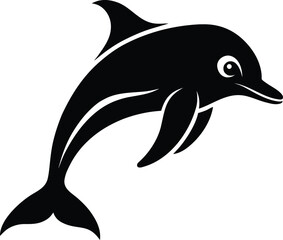 Obraz premium Side View Black Silhouette Of A Dolphin Roaring On