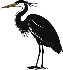 Obraz premium Side View Black Silhouette Of A Heron Roaring On White