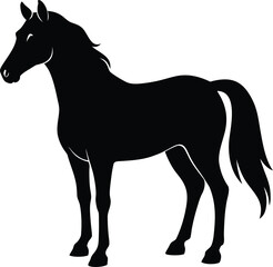Obraz premium Side View Black Silhouette Of A Horse Perching On