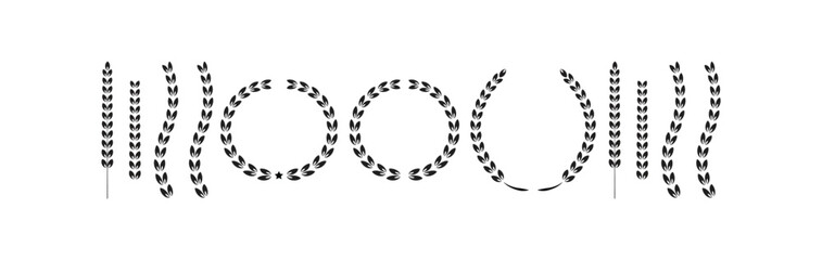 laurel wreaths and branches collection. Laurels wreaths, swirls, twigs and flower ornaments. Herbs, flowers and plants elements. Design elements.