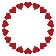Red Heart shapes Circle Frame isolated 