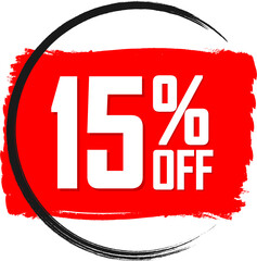 Sale 15 off, discount label and badge. PNG