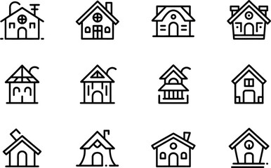 Vector illustration: twelve simple house line icons set