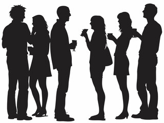 Silhouette of a group of people socializing and holding drinks at a gathering or cocktail party scene created with generated ai