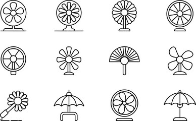 Vector illustration:  Modern minimalist fan icons set, line style.