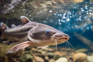 A catfish swimming underwater view