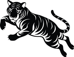 Obraz premium Top View Black Silhouette Of A Tiger Floating On White