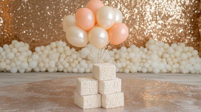 Balloons and Cubes in Party Decoration Arrangement