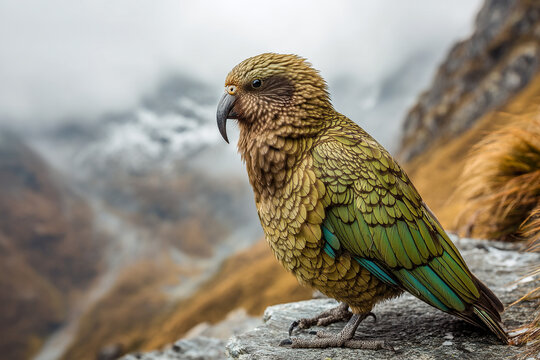 A kea parrot perched on a rock