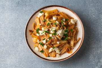 Turkish Noodle - Eriste with cheese, walnuts and parsley.