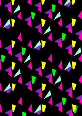 Colorful geometric pattern with triangles on black background  