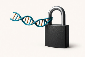 A lock with a DNA arc on a white background.
